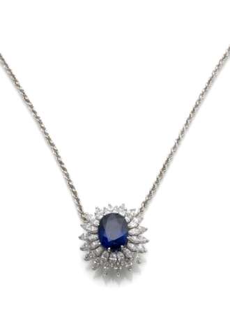 Brillant Collier mit großem Saphir - Foto 1