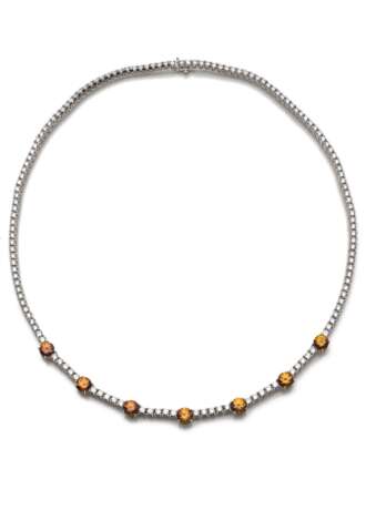 Riviere Brillanten und orangefarbene Saphire Collier - photo 1