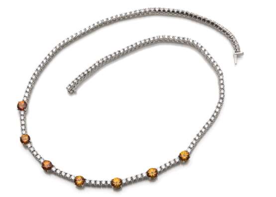 Riviere Brillanten und orangefarbene Saphire Collier - photo 2