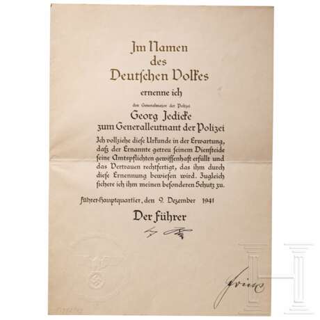 Generalleutnant der Polizei und SS-Gruppenführer Georg Jedicke - drei Urkunden - photo 2