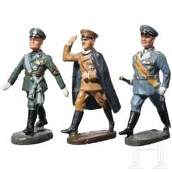 Drei Elastolin-Persönlichkeitsfiguren mit Porzellankopf - Benito Mussolini, Adolf Hitler und Hermann Göring