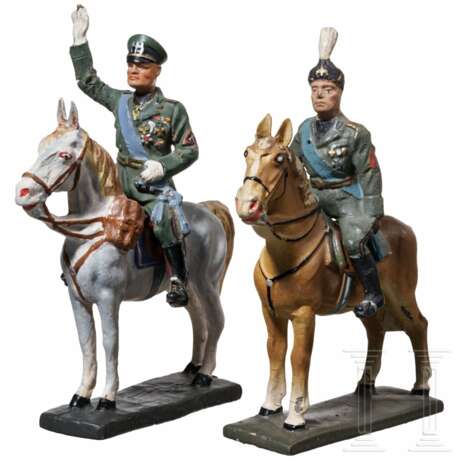 Elastolin und Lineol - zwei Figuren von Benito Mussolini und drei Offiziere des Heeres auf Standpferden - photo 2
