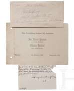 Historical items. Prof. Dr. Kurt Huber (1893 - 1943) - Visitenkarte mit Autograph sowie Vermählungsanzeige des Mitglieds der "Weißen Rose"