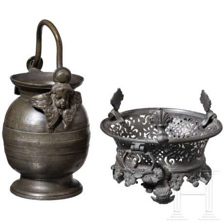 Weihwasserkessel und Rechaud aus Zinn, deutsch, 17. - frühes 18. Jhdt. - photo 1