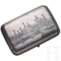 Silber- und Niellodose mit Stadtansicht mit Moskauer Kreml, Russland, 2. Hälfte 19. Jhdt.