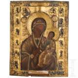 Großformatige Ikone mit der Gottesmutter und dem Christusknaben mit vergoldeter Riza, Russland, 19. Jhdt. - photo 1