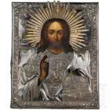 Ikone mit Christus als Weltenherrscher mit Silberoklad, Russland, 19. Jhdt. (Ikone), Moskau, wohl Dimitrij Alexandrow, 1840 (Oklad) - photo 1