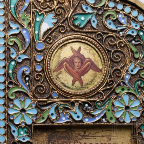 Bedeutendes Cloisonné-Email-Ikonen-Triptychon mit dem Christus Pantokrator, Russland, Moskau, Pawel Owtschinnikow, 1897 - photo 11