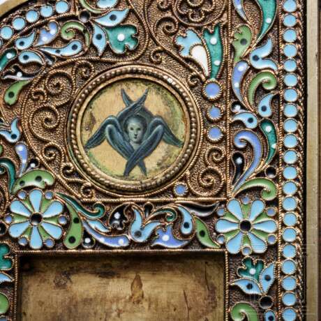 Bedeutendes Cloisonné-Email-Ikonen-Triptychon mit dem Christus Pantokrator, Russland, Moskau, Pawel Owtschinnikow, 1897 - photo 12