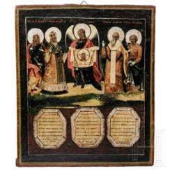 Ikone mit ungewöhnlicher Darstellung des Erzengels Michael mit Florus und Laurus, Russland, Ende 18. Jhdt.