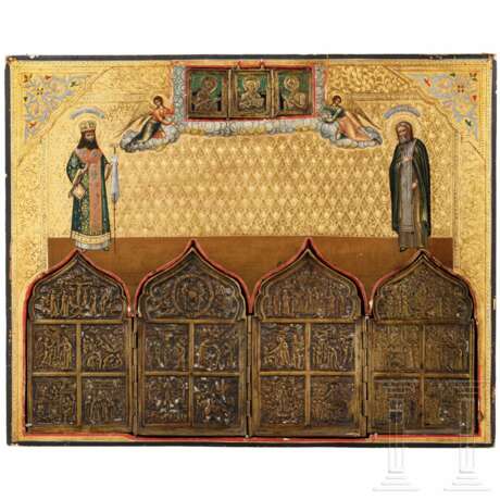 Großformatige Ikone mit den Heiligen Feodosij von Uglitsch und Seraphim von Sarow, Russland, nach 1903 - Foto 1