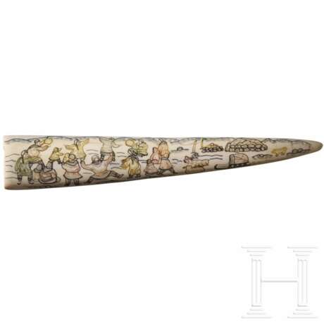 Walrosszahn-Scrimshaw, Yupik, Alaska, Anfang des 20. Jhdt. - photo 1
