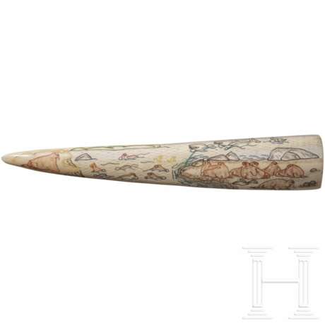 Walrosszahn-Scrimshaw, Yupik, Alaska, Anfang des 20. Jhdt. - photo 2