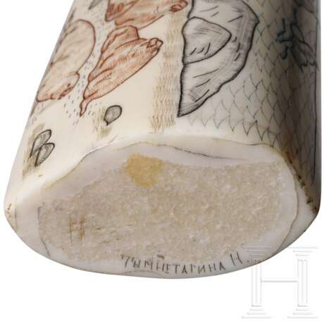 Walrosszahn-Scrimshaw, Yupik, Alaska, Anfang des 20. Jhdt. - photo 3