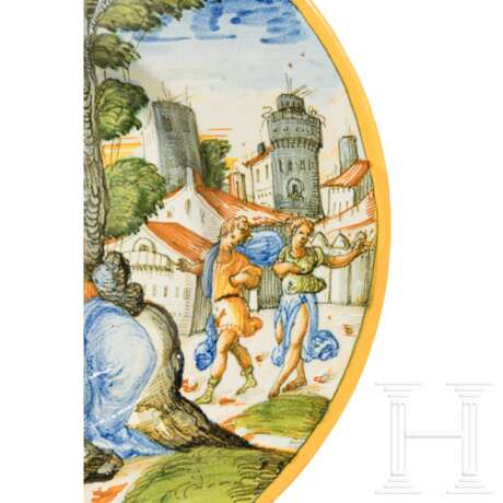 Majolika-Teller "Das Treffen von Tamar und Juda", Urbino, Italien, 2. Hälfte 16. Jhdt. - photo 4