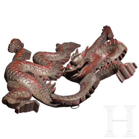 Porzellanvase und chinesischer Holz-Drache, Korea/China, 20. Jhdt. - Foto 3