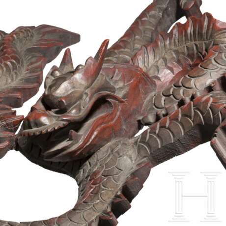 Porzellanvase und chinesischer Holz-Drache, Korea/China, 20. Jhdt. - Foto 5