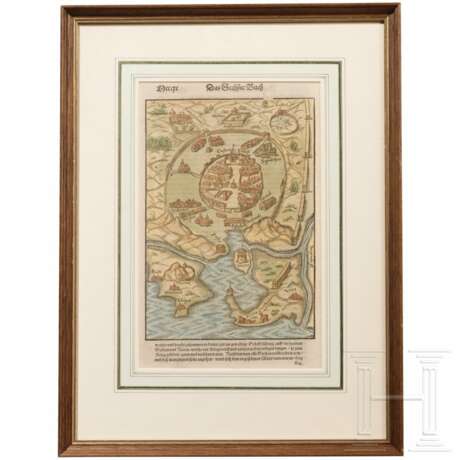 Drei gerahmte Seiten aus der Cosmographia Sebastian Münsters (1488 - 1552), deutsch/Schweiz, 16. Jhdt. - Foto 5