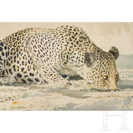 Leigh Voight, "Leopard drinking", Südafrika, datiert 1997 - photo 2