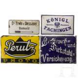 Vier Emailleschilder, darunter "Perutz Photo" und "Königl. Fachingen Mineralwasser", deutsch, 1920er Jahre - фото 1