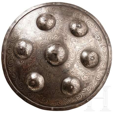 Silbertauschierter Rundschild, Indien, 20. Jhdt. - Foto 1