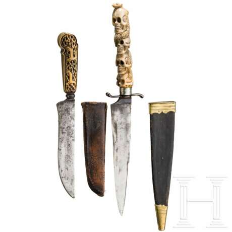Zwei Messer mit geschnitzten Griffen, deutsch, 19. Jhdt. - Foto 1