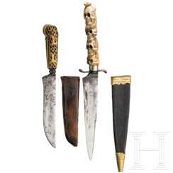 Zwei Messer mit geschnitzten Griffen, deutsch, 19. Jhdt.