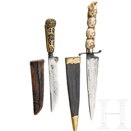 Zwei Messer mit geschnitzten Griffen, deutsch, 19. Jhdt. - Foto 2