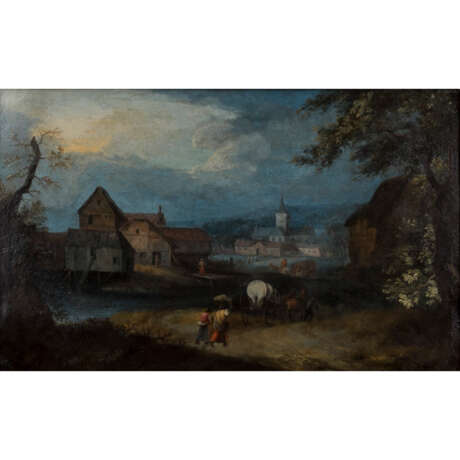 BRUEGHEL, Jan I, ZUGESCHRIEBEN/UMKREIS (J.B.: Brüssel 1568-1625 Antwerpen), "Landschaft mit Personen vor einer Klosteranlage" - Foto 1