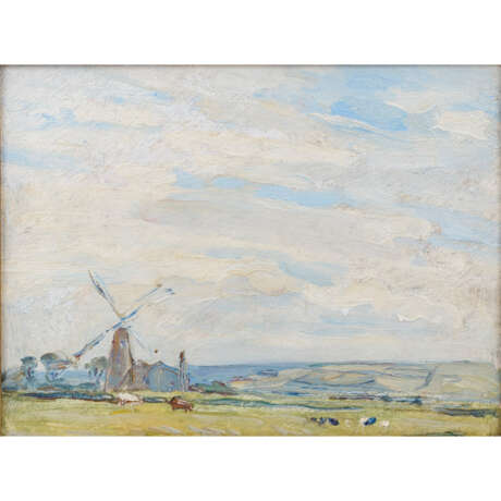 MALER/IN 20. Jahrhundert (undeutlich signiert), "Windmühle an der Küste", - Foto 1