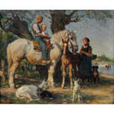 JUNGHANS, JULIUS PAUL (1876-1958), "Vater mit Sohn zu Pferd", - photo 1