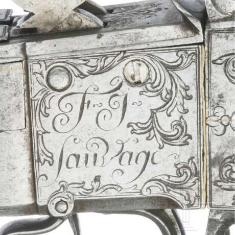 Ganzmetall Vierfach-Taschenwenderpistole, F. I. Sauvage in Lüttich, um 1750 - Foto 5