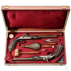 Ein Paar Perkussionspistolen im Kasten, Brun, Paris, um 1850