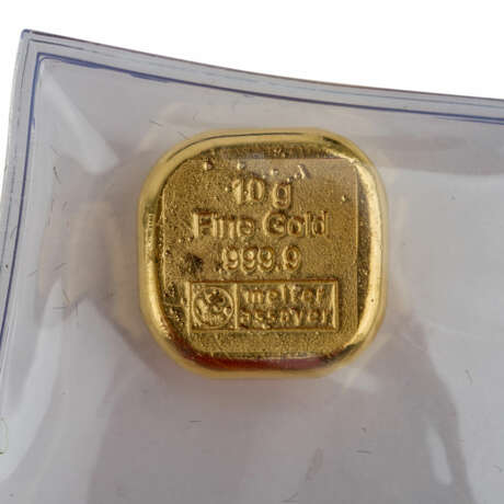GOLDbarren - 10g GOLD fein, GOLDbarren in quadratischer Form, Melter + Assayer, - Foto 1