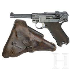 Pistole 08, DWM, 1915, mit Durchschuss, dazu Koffertasche