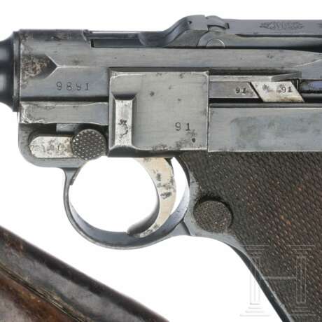 Pistole 08, DWM, 1915, mit Durchschuss, dazu Koffertasche - photo 6