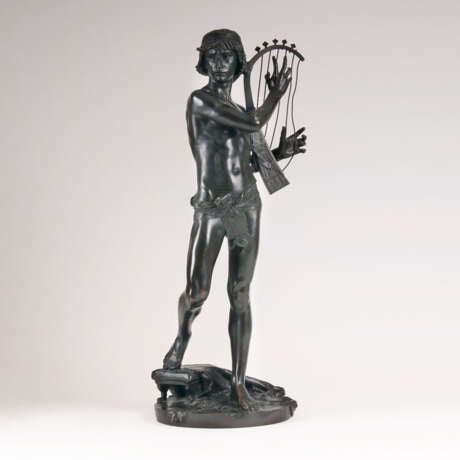 Jean-Baptiste Germain ''Bronze-Skulptur 'Der Jüngling David mit Harfe''' - photo 1