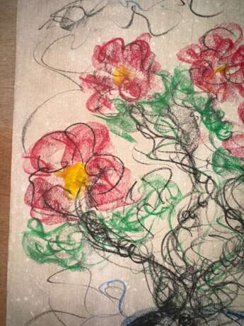 Flowers in vase by Affandi 1985 Affandi Affandi Koesoema (1907 - 1990) Acrylic oil crayon string plasticine and fabric flag color blending Abstract Figurative Contemporary Indonesian Art Indonesia 1980s Art 1985 - photo 4