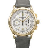 PATEK PHILIPPE. AN ATTRACTIVE 18K GOLD CHRONOGRAPH WRISTWATCH WITH PULSATION SCALE DIAL - photo 1