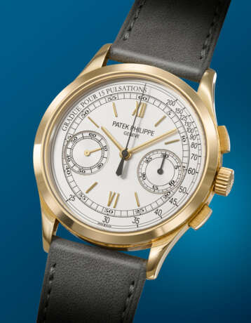 PATEK PHILIPPE. AN ATTRACTIVE 18K GOLD CHRONOGRAPH WRISTWATCH WITH PULSATION SCALE DIAL - photo 2