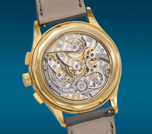 PATEK PHILIPPE. AN ATTRACTIVE 18K GOLD CHRONOGRAPH WRISTWATCH WITH PULSATION SCALE DIAL - photo 4