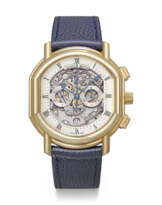DANIEL ROTH. A RARE AND HIGHLY ATTRACTIVE 18K GOLD AUTOMATIC SEMI-SKELETONIZED CHRONOGRAPH WRISTWATCH