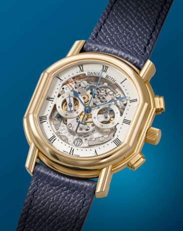 DANIEL ROTH. A RARE AND HIGHLY ATTRACTIVE 18K GOLD AUTOMATIC SEMI-SKELETONIZED CHRONOGRAPH WRISTWATCH - photo 2