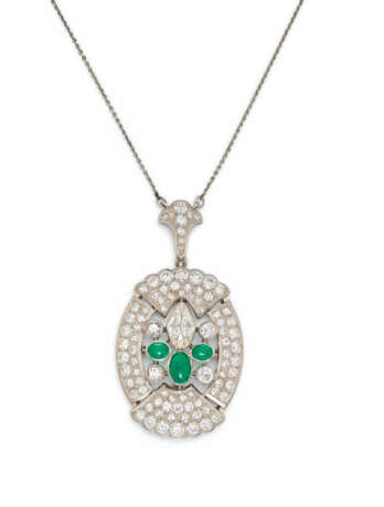 Historisierende Smaragd-Diamant-Anhängerkette - Foto 1