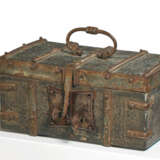 WOODEN CASKET WITH ORNAMENTALLY EMBOSSED LEATHER COVERING - photo 1
