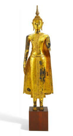 LARGE STANDING BRONZE BUDDHA FIGURINE - photo 1