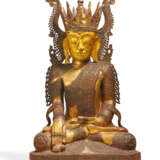 LARGE WOODEN BUDDHA FIGURINE WITH RULER ADORNMENTS - photo 1