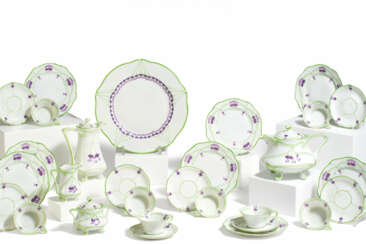 PORCELAIN COFFEE AND TEA SERVICE WITH VIOLET DECORATION FOR SIX