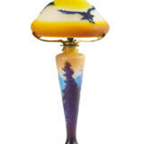 LARGE GLASS TABLE LAMP WITH ALPINE LANDSCAPE AND EAGLES - photo 1