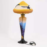 LARGE GLASS TABLE LAMP WITH ALPINE LANDSCAPE AND EAGLES - photo 2